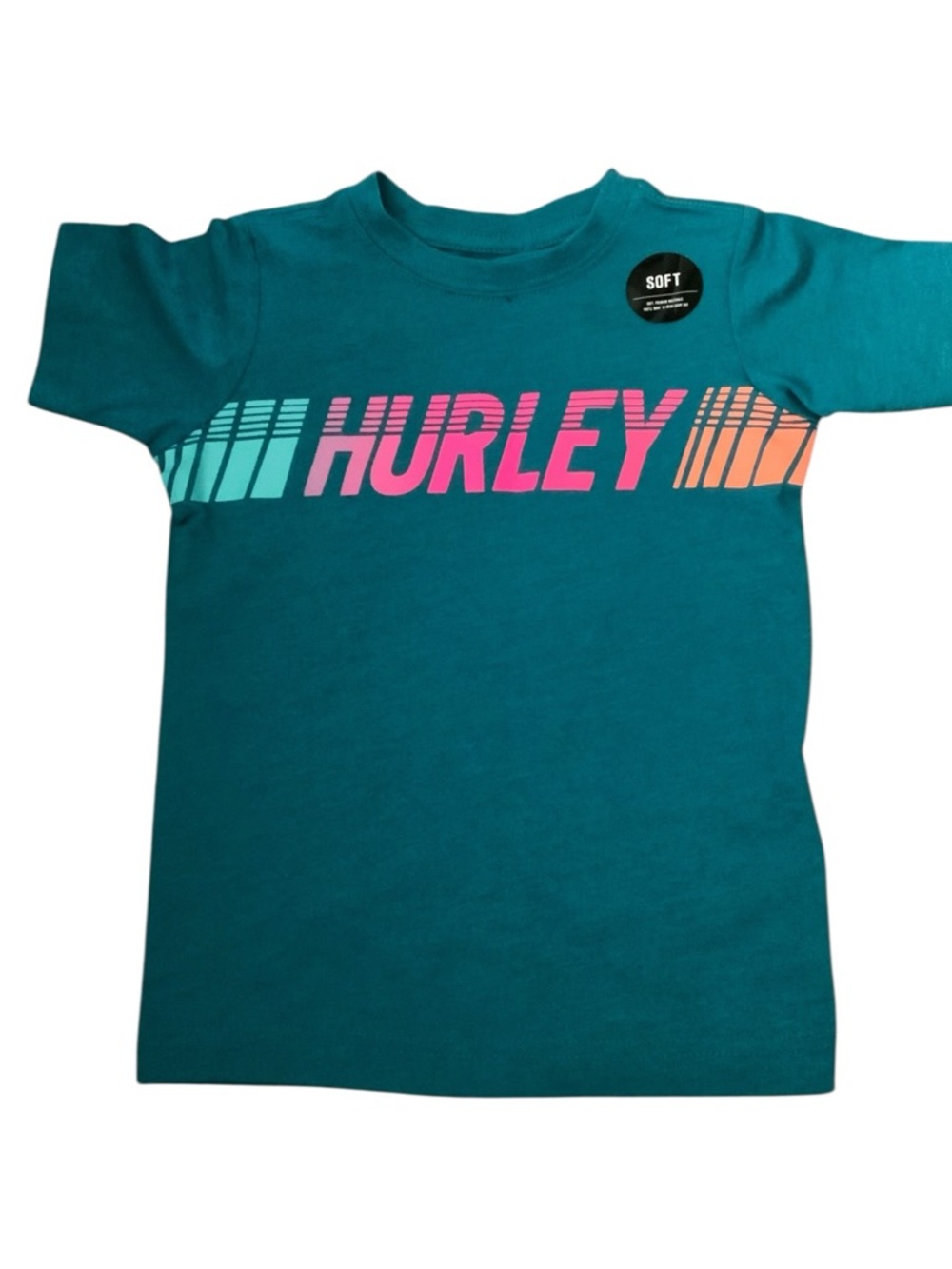 Hurley Teal Short-Sleeve Kids Tee with Pink & Orange Logo SZ 4